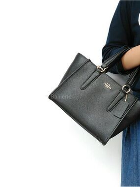 Coach Crosby Carryall 21 Crossgrain Black Leather F11925 Crossbody Tote Bag